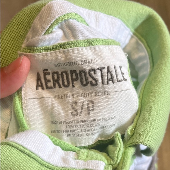Aeropostale Green and White Striped Polo Shirt - Picture 2 of 2